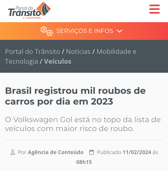 Gráfico mostrando que o Brasil registrou mil roubos de carros por dia em 2023, destacando a importância do seguro auto com a Loovi Seguros.