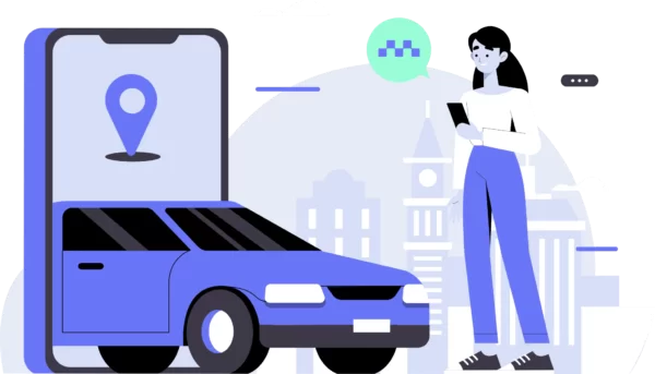 Seguro Auto Loovi com uma mulher segurando um celular e um carro ao fundo, simbolizando a facilidade de contratação do serviço.