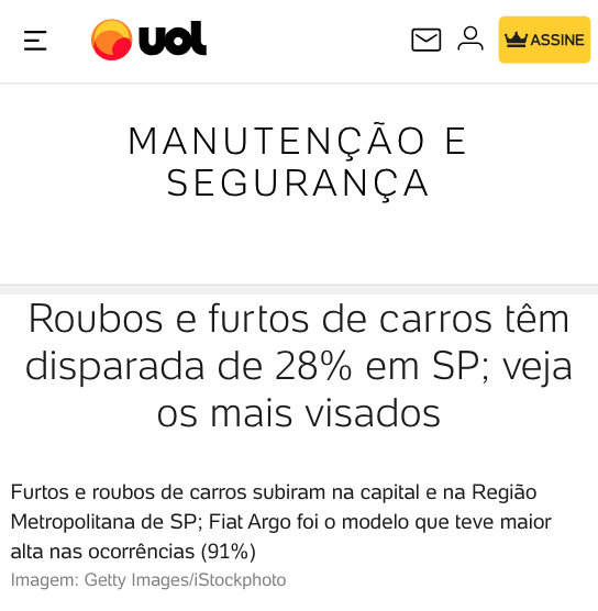 Roubos e furtos de carros aumentam 28% em SP, com destaque para os veículos mais visados.