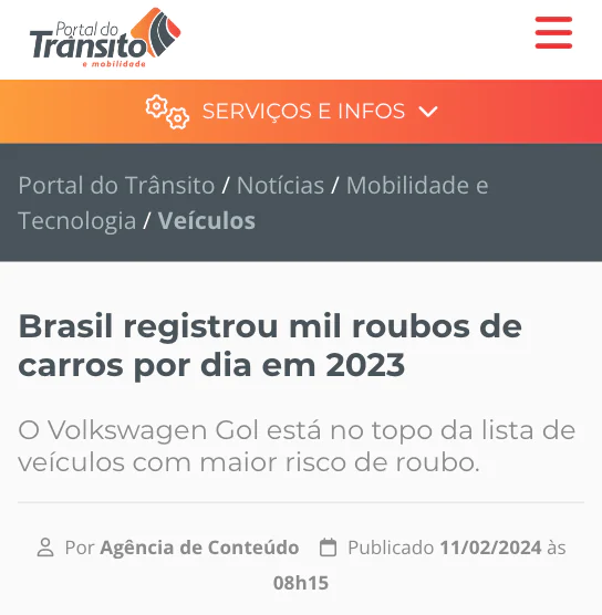 Gráfico mostrando que o Brasil registrou mil roubos de carros por dia em 2023, destacando a importância do seguro auto com a Loovi Seguros.